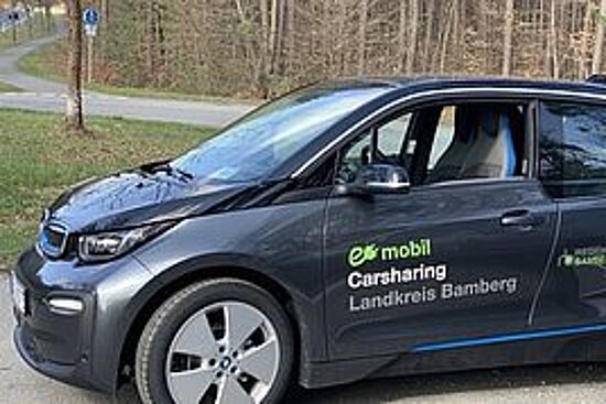 E-Auto des Landkreises Bamberg am Waldrand