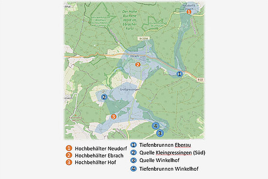 Karte der Brunnen und Hochbehälter